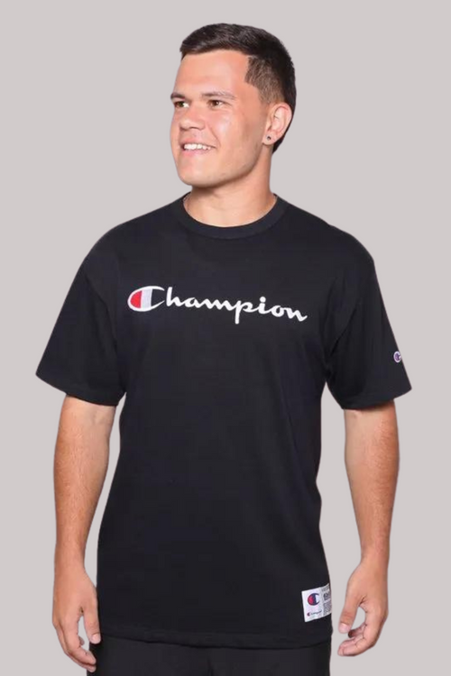 CAMISETA CHAMPION SCRIPT LOGO BORDADO EVA TECIDO MEIA MALHA GROSSO