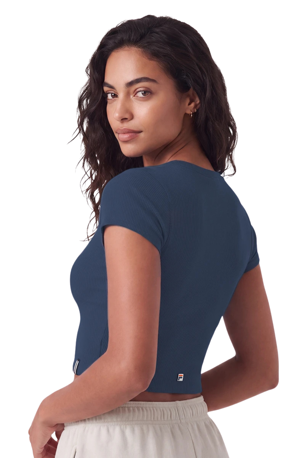 CAMISETA FEM FILA CROPPED LIFE RIBBED III F12SP00138 AZUL MARINHO