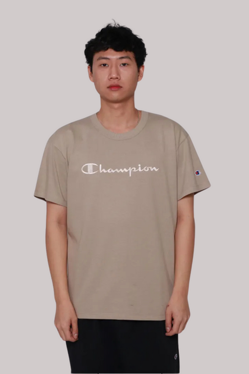 CAMISETA CHAMPION SCRIPT LOGO BORDADO EVA TECIDO MEIA MALHA GROSSO