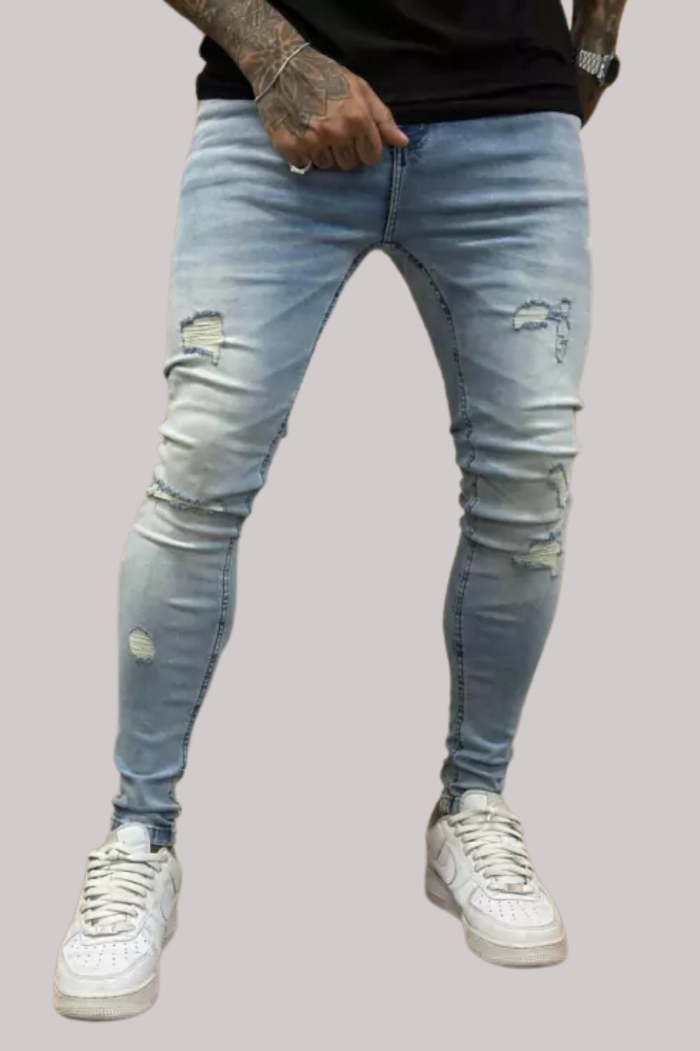 CALÇA JEANS LLEVA PREMIUM SKINNY DESTROYED JEANS CLARO