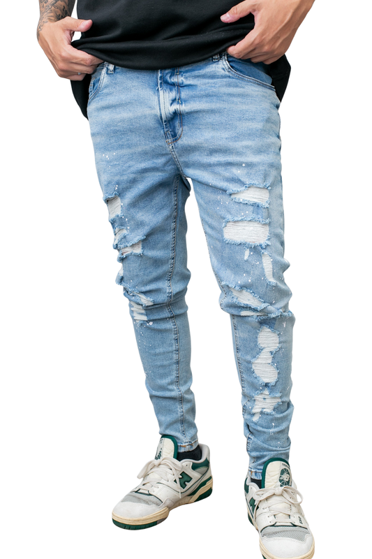 CALÇA LLEVA JEANS SUPER SKINNY C/ RASGOS RESPINGOS MARMORIZADA LL9016