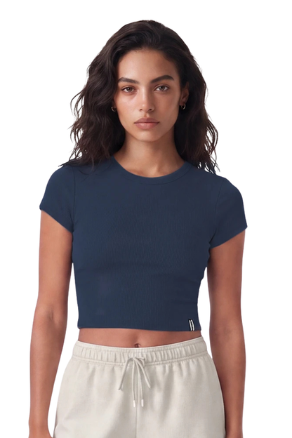 CAMISETA FEM FILA CROPPED LIFE RIBBED III F12SP00138 AZUL MARINHO