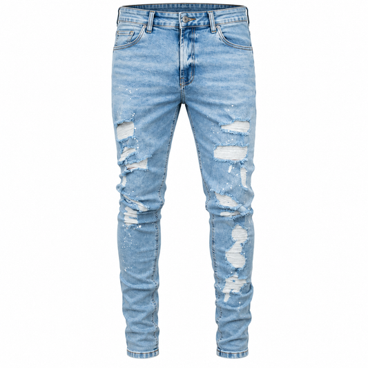 CALÇA LLEVA JEANS SUPER SKINNY C/ RASGOS RESPINGOS MARMORIZADA LL9016